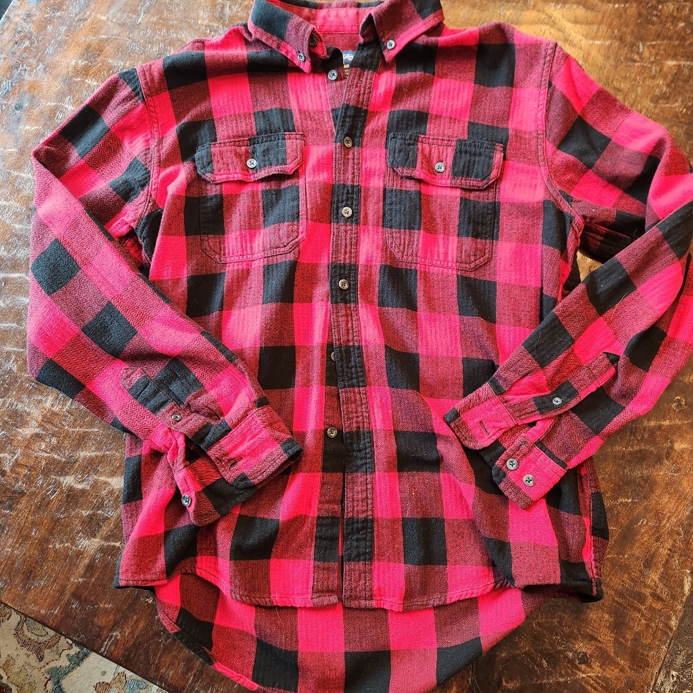Faded Glory Cotton Flannel Shirt Men's Button Down Size M 38-40 Red Black Plaid